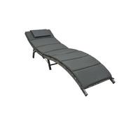 Transat chaise longue bain de soleil lit de jardin terrasse meuble d'extérieur pliable avec coussin résine tressée gris 02_0012855