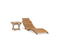 Transat chaise longue bain de soleil lit de jardin terrasse meuble d'extérieur pliable avec table bois de teck solide 02_0012863