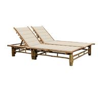 Transat chaise longue bain de soleil lit de jardin terrasse meuble d'extérieur pour 2 personnes 200 cm avec coussins bambou 02_0012907