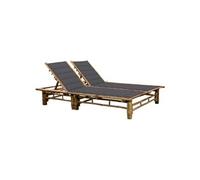 Transat chaise longue bain de soleil lit de jardin terrasse meuble d'extérieur pour 2 personnes avec coussins bambou 02_0012906