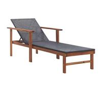 Transat chaise longue bain de soleil lit de jardin terrasse meuble d'extérieur résine tressée et bois d'acacia massif noir 02_0012920