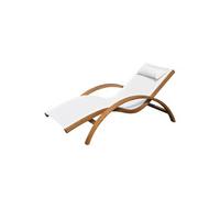 Outsunny Transat Chaise Longue Design Style Tropical Bois Massif Naturel Coloris Beige Blanc