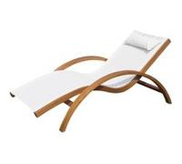 Transat chaise longue design style tropical bois massif naturel coloris beige blanc Blanc G