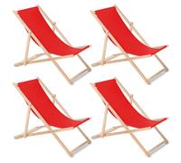 Transat chaise longue plage et jardin lot de 4 rouge bois de hêtre