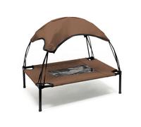 WilTec Transat pour Chiens et Chats avec Toit - Couleur Marron - M / 76 x 60 x 16 cm - 25 kg Max - en Tissu Oxford - Lit de Camp Relaxant surélevé pour Animal Domestique avec Protection Soleil