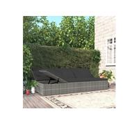 vidaXL Chaise longue avec coussins Poly rotin gris foncé