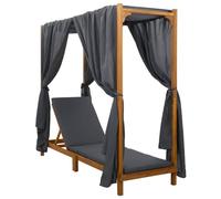 Transat De Jardin en Bois D'Acacia avec Auvent Et Rideaux, Gris Foncé | Dossier réglable, coussin inclus, montage facile, entretien simple, bois huilé, usage extérieur quotidien