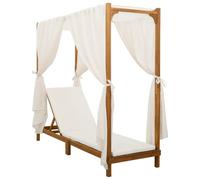Transat de Jardin en Bois d'Acacia Massif avec Auvent et Rideaux, Crème | Dossier réglable, coussin confortable, auvent pour ombre, rideaux pour intimité, entretien facile