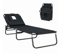 Transat de jardin - HOMCOM - chaise longue pliante bain de soleil pour lecture détente - métal - noir