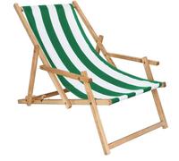 Transat De Jardin Pliant En Bois Imprégné - Springos - Vert/Blanc Multicolore