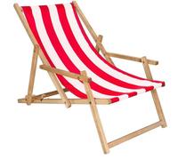 Transat De Jardin Pliant En Bois Springos® - Rouge/Blanc - Réglable À 3 Niveaux - 93x53x68,5 Cm Multicolore