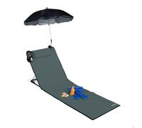Transat de plage Relaxdays, transat rembourré XXL avec parasol, réglable sur 3 positions, oreiller, portable, anthracite