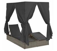 Transat double avec toit - vidaXL - 205x129x200 cm - Gris - Polyrotin - Coussins avec housses lavables