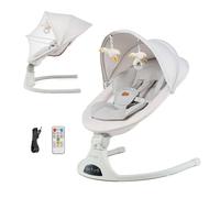 Kinderkraft TULSY Transat électrique pour bébé, 5 niveaux d'intensité, 12 mélodies préréglées, jouets amovibles, réglable, léger, Bluetooth et USB, harnais à 5 points, beige