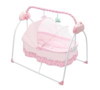 Transat électrique pour bébé - 5 vitesses réglables - Avec 12 chansons intégrées et fonctions de connexion Bluetooth et USB - Fonction de minuterie - Pliable et portable (rose)