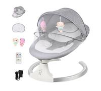 Transat électrique pour bébé - avec poupon et télécommande - 5 modes de balancement, musique Bluetooth - 75 x 51 x 44 cm - Gris