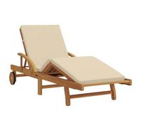 vidaXL Chaise longue pliable avec coussin et roues Bois massif Acacia Beige 200 x 67 x 84 cm