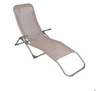 Transat en polyester CORFOU taupe - SUNNY DAYS - Pliable - Résistant aux intempéries, à l'eau et aux rayons UV