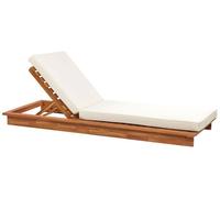 Beliani Transat de Jardin Inclinable en Bois d'Acacia Clair avec Coussins Blanc Cassé Granari