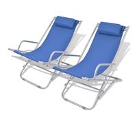 vidaXL 2X Chaises Inclinables de Terrasse Bain de Soleil de Jardin Transat de Patio Chaise Longue de Terrasse Plage Camping Extérieur Acier Bleu