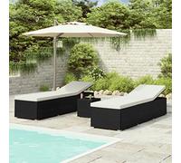 Transat Jardin Extérieur 3 Pièces, Set avec Table à Thé en Résine Tressée Noire, Structure Acier, Dossier Réglable, Résistant aux Intempéries,Couleur Noir, Dimensions Chaise Longue 195 x 60 x 31 cm