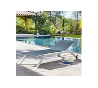 Transat Hespéride Milenio bleu pétrole/blanc - Empilable - 5 positions - Aluminium - Jardin