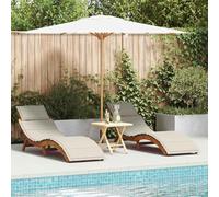 Transat Moderne rectangulaire en Bois d'acacia Massif avec Coussin 2 pcs Blanc crème, Dossier Ajustable pour Jardin ou terrasse