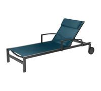 Hespéride - Transat Inclinable Ocala - Bleu Canard et Graphite - 4 Positions - 2 Roues - Aluminium Époxy - 197 x 78 x 94 cm - pour Jardin, Terrasse