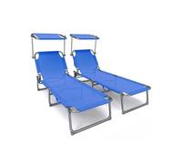 vounot® Lot de 2 Chaise Longue Bain de Soleil avec Pare Soleil Transat Pliable en Textilène avec Parasol Bain De Soleil inclinable en Textilène avec Charge Max 110KG Chaise Longue réglable Bleu