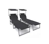 Transat pare soleil Textilene et range magazine Lot de 2 pcs Noir