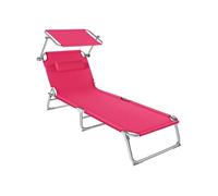 Transat pliable acier 4 positions coussin de tête polyester rose vif
