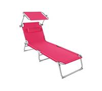 Transat pliable acier 4 positions coussin de tête polyester rose vif