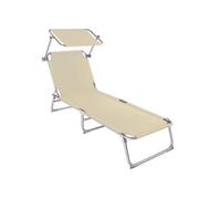 Bains de soleil - TECTAKE - Chaise longue transat de jardin en acier pliable 4 positions pare-soleil réglable en continu - Beige