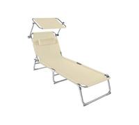 Transat pliable en acier réglable 4 positions coussin de tête beige