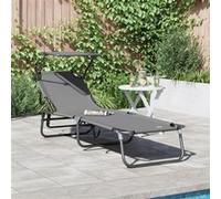 vidaXL Transat pliant avec auvent – Tissu Oxford 600D – Gris