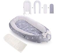 Transat pour bébé amovible et lavable - Super doux et respirant - Pour nouveau-né - Lit cocon pour bébé avec 2 matelas remplaçables (gris/couronne)