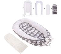 Transat pour bébé amovible et lavable - Super doux et respirant - Pour nouveau-né - Lit cocon pour nouveau-né - Lit pour bébé cododo avec 2 matelas remplaçables (gris/éléphant)