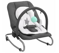 Transat pour bébé - JILL - Anthracite et blanc - Acier et tissu de lin - 77x46x58 cm - Jouets inclus - Coussin de siège