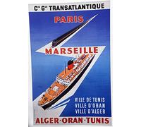 Transatlantique Paris Marseille Alger Reproduction Affiche Poster - Format Size 50X70 cm Papier 300 GR-Vente du fichier numérique HD Possible Nous Consulter (Boutique : affichevintage.FR)