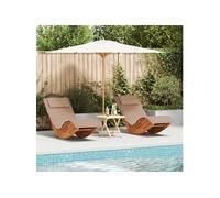 vidaXL Transat 2 pcs Chill avec coussin – Bois d'acacia massif Marron – Résistant aux intempéries