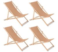 Transats plage jardin chaise longue solaire ensemble 4 cappuccino bois de hêtre