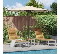 Transats Vidaxl 2 Pcs Avec Table Bois Massif Acacia, Transat Vidaxl Avec Roues 207x58x35 Cm Bois Massif Acacia & Acier Inoxydable