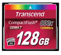 Transcend Carte mémoire CompactFlash 800 128GB, jusqu'à 120/60 MB/s, supporte le mode de transfert Ultra DMA haute vitesse 7, idéal pour vidéo Full HD ultra haute résolution et 3D - TS128GCF800