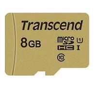 Transcend 500S - Carte mémoire flash (adaptateur microSDHC - SD inclus(e)) - 8 Go - Video Class V30 / UHS-I U3 / Class10 - micro SDHC Gold G