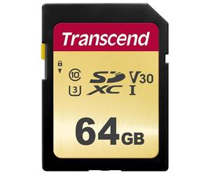 Transcend 64GB SDC500S SD UHS-I SDXC Memory Card, 95MB/s, U3, 4K, V30, MLC