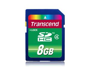 Transcend Carte Flash SDHC 8Go TS8GSDHC4, Noir, 24x32x2.1mm, Durabilité 10000 Cycles, Température Opération -25°C à 85°C, Plug and Play