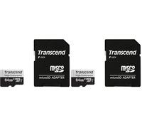 Transcend Carte mémoire microSDXC 350V 64GB UHS-I, C10, U3, Full HD, jusqu'à 95/45 MB/s, idéale pour dashcams, caméras de sécurité et systèmes de Surveillance - TS64GUSD350V (Lot de 2)
