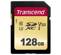 Transcend Carte mémoire SDXC 500S 128GB UHS-I, C10, U3, V30, 4K, Full HD, MLC, jusqu'à 95/50 MB/s (Modèle pour appareils photo reflex et caméscopes avancés) - TS128GSDC500S-E