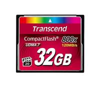 Transcend CompactFlash TS32GCF800 32Go MLC - Lecture 120Mo/s, Écriture 60Mo/s - Température -25°C à 85°C, 3.3/5V - 42.8x36.4x3.3mm