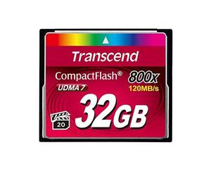 Transcend CompactFlash TS32GCF800 32Go MLC - Lecture 120Mo/s, Écriture 60Mo/s - Température -25°C à 85°C, 3.3/5V - 42.8x36.4x3.3mm